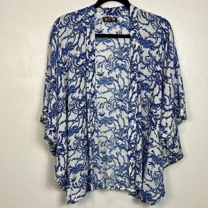 Row Bali Blue And White Floral Kimono Style Cover Up One Size